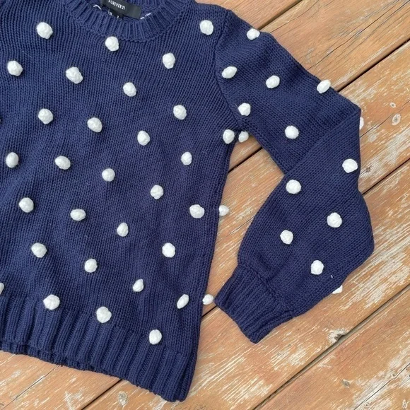 PomPom Navy & White Crewneck Knit Sweater - Picture 4 of 9
